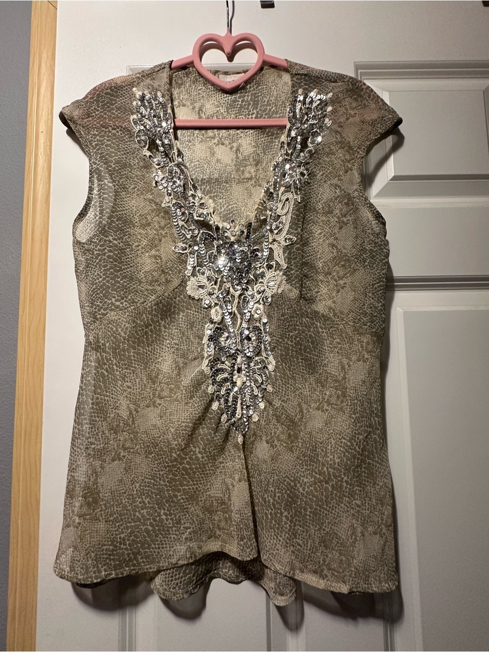 Together Taupe Embellished V-Neck Sleeveless Top
